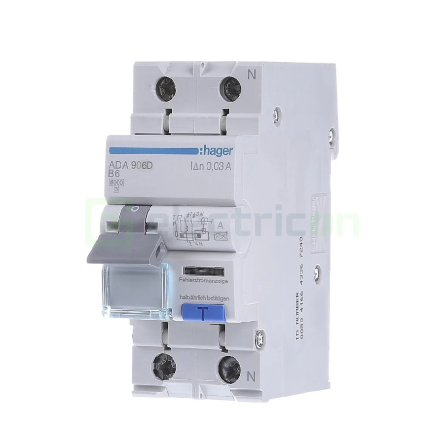RCBO Hager ADA906D 1P+N tip A B6 30mA