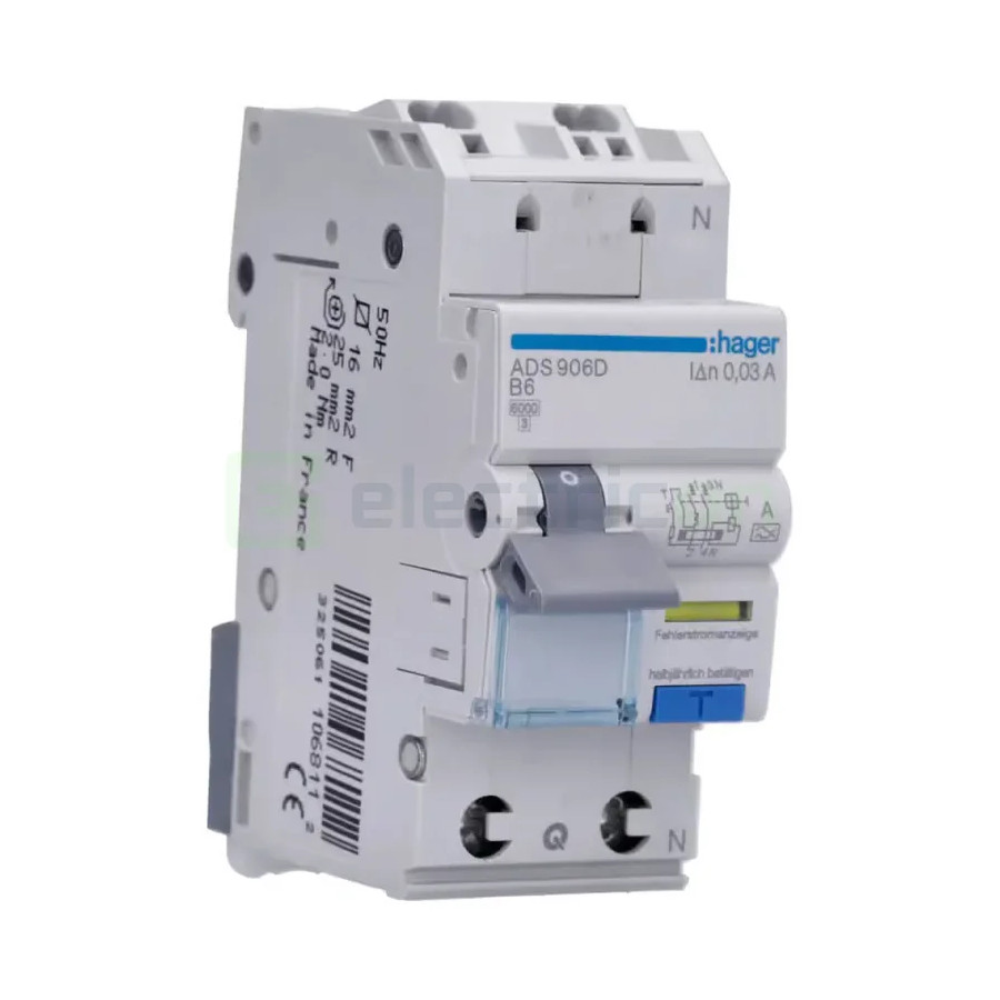 RCBO Hager ADS906D 1P+N tip A B6 30mA QuickConnect