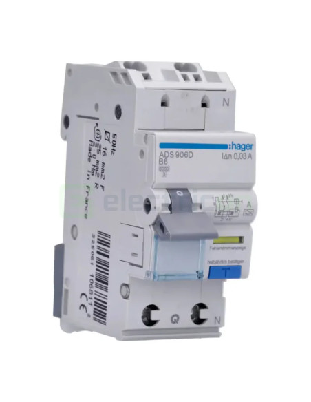 RCBO Hager ADS906D 1P+N tip A B6 30mA QuickConnect
