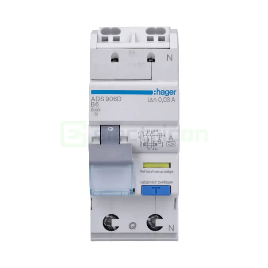 RCBO Hager ADS906D 1P+N tip A B6 30mA QuickConnect