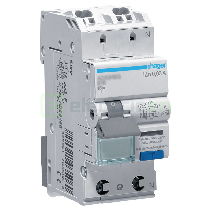 RCBO Hager ADS956D 1P+N tip A C6 30mA QuickConnect