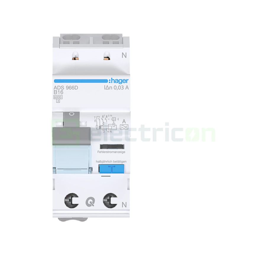 RCBO Hager ADS966D 1P+N tip A C16 30mA QuickConnect