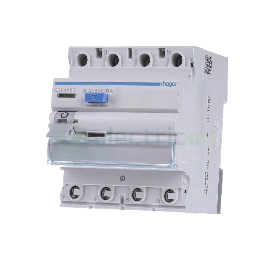 Intrerupator RCCB 4P 30mA 25A tip A QuickConnect Hager CDS425D