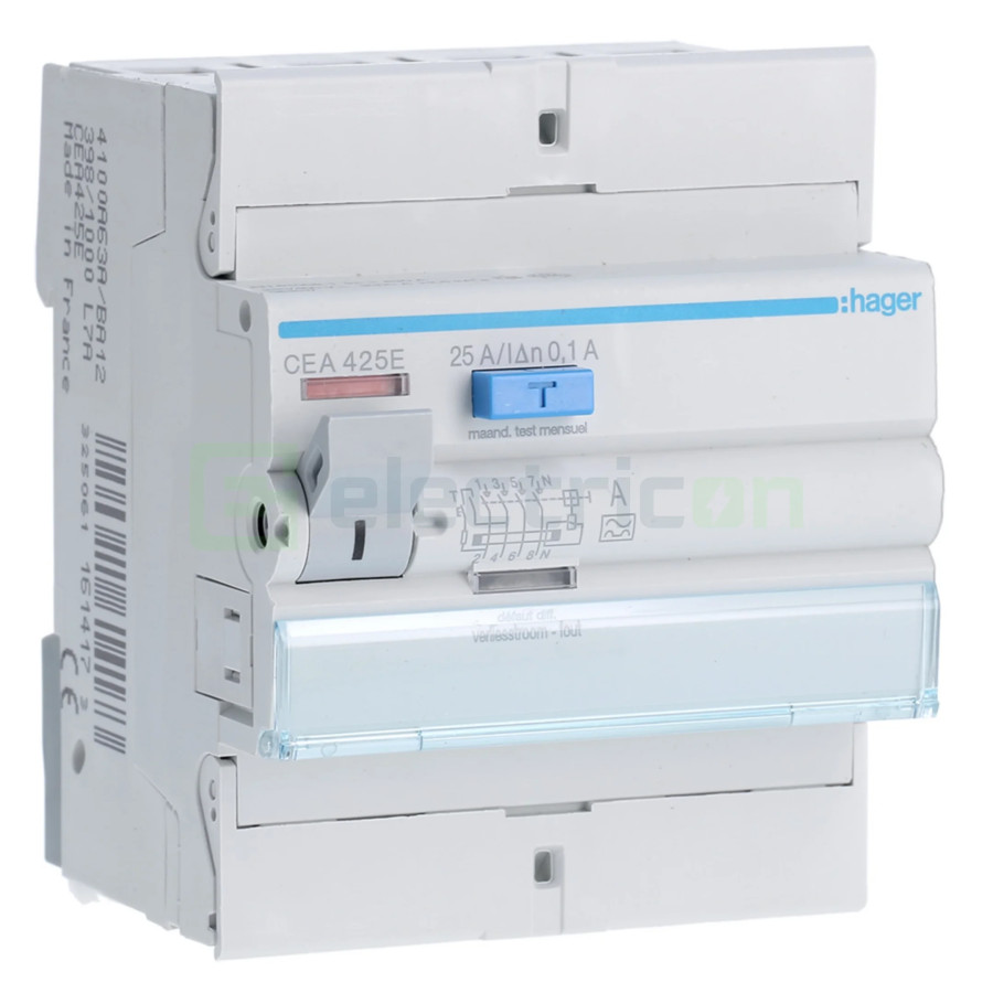 Intrerupator RCCB 4P 100mA 25A tip A Hager CEA425E