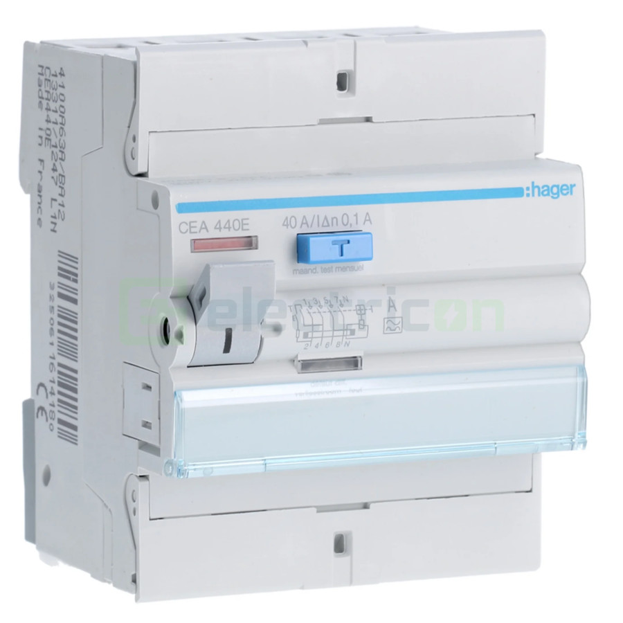 Intrerupator RCCB 4P 100mA 40A tip A Hager CEA440E