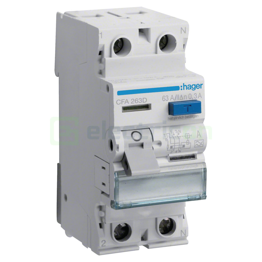 Intrerupator RCCB 2P 300mA 63A tip A Hager CFA263D