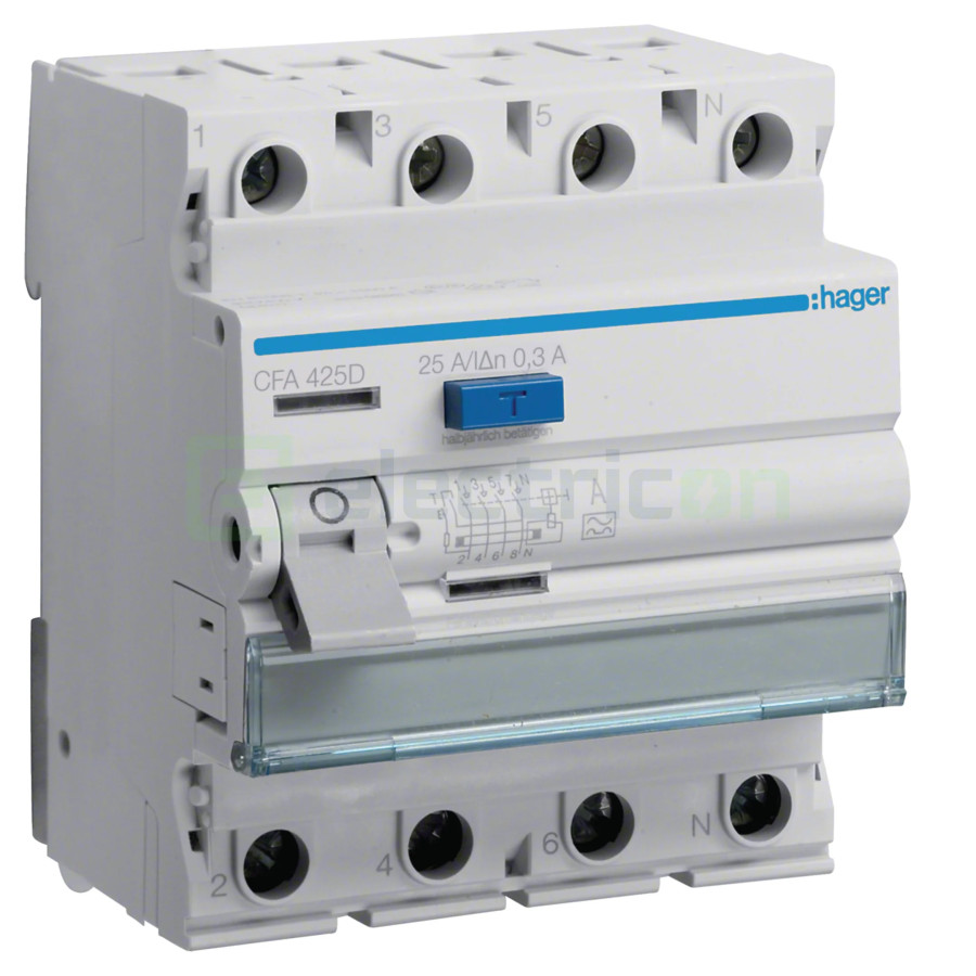Intrerupator RCCB 4P 300mA 25A tip A Hager CFA425D