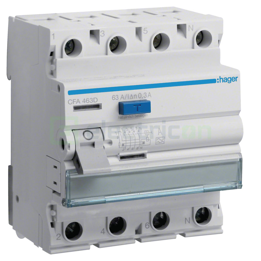 Intrerupator RCCB 4P 300mA 63A tip A Hager CFA463D