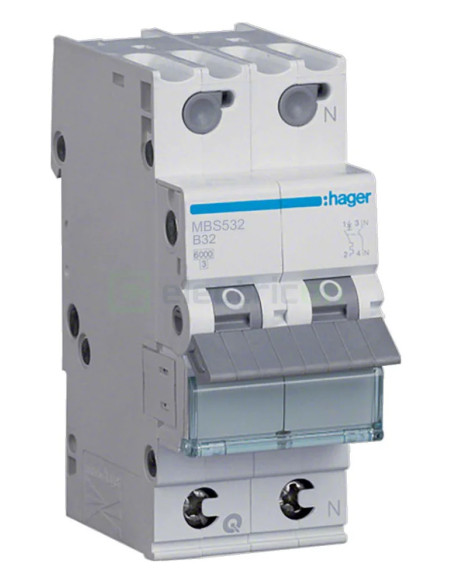 Disjunctor MCB Hager MBS532 1P+N curba B 32A QuickConnect
