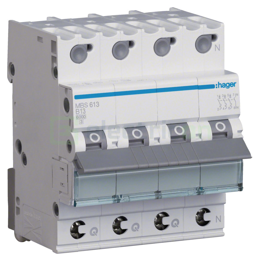 Disjunctor MCB Hager MBS613 3P+N curba B 13A