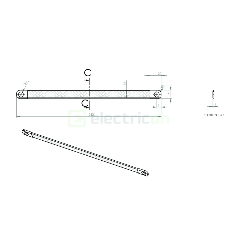 Tresă de împământare flexibilă 260mm Schrack Cupru cositorit