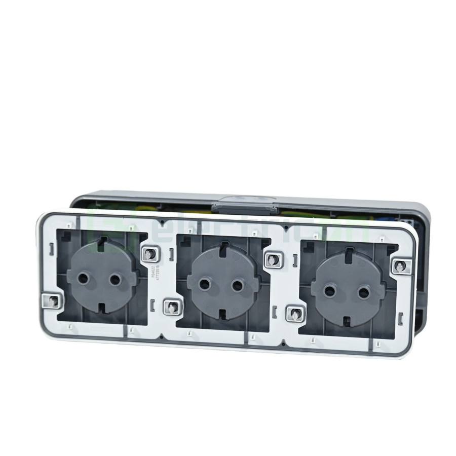 Priză Schuko aparentă 3 module Berker W.1 IP55 Gri mat