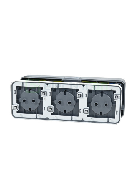 Priză Schuko aparentă 3 module Berker W.1 IP55 Gri mat