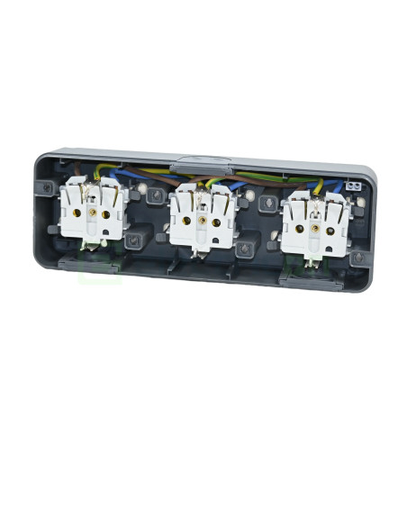 Priză Schuko aparentă 3 module Berker W.1 IP55 Gri mat