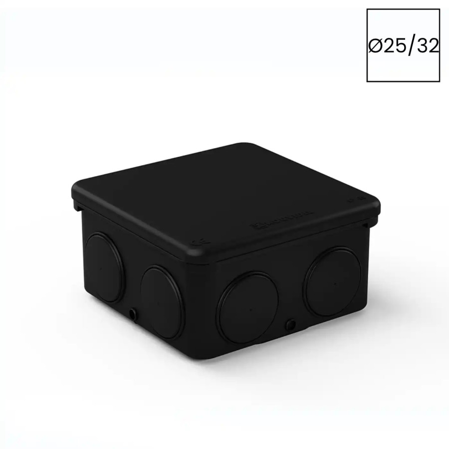 Cutie de joncțiune neagră Kouvidis 3025025 cu intrări Ø25/32