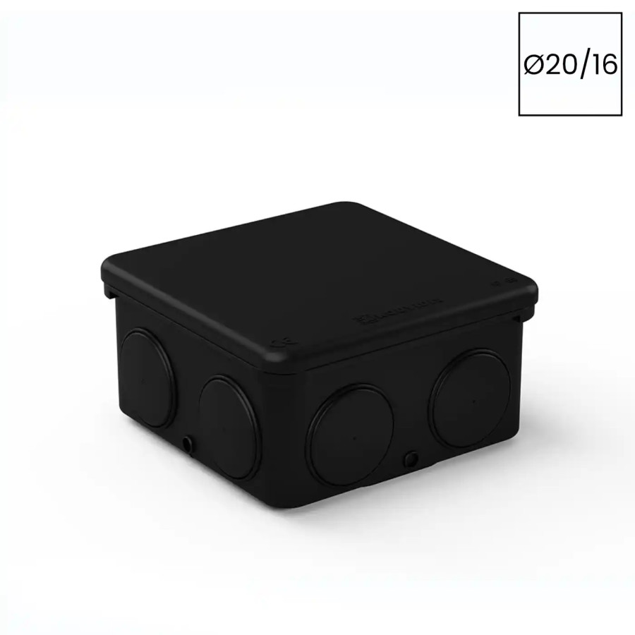 Cutie de joncțiune neagră Kouvidis 3025020 cu intrări Ø20/16