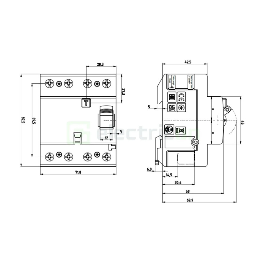 RCCB ETI 25A 3P+N 30mA tip eV stații EV