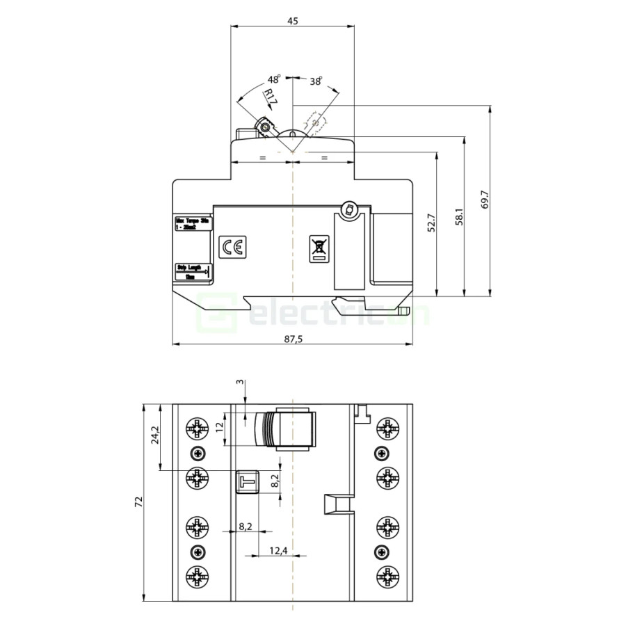 Intrerupator RCCB 3P+N 30mA 40A tip B ETI 002061952