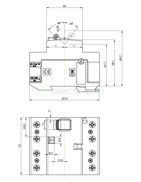 Intrerupator RCCB 3P+N 30mA 40A tip B ETI 002061952