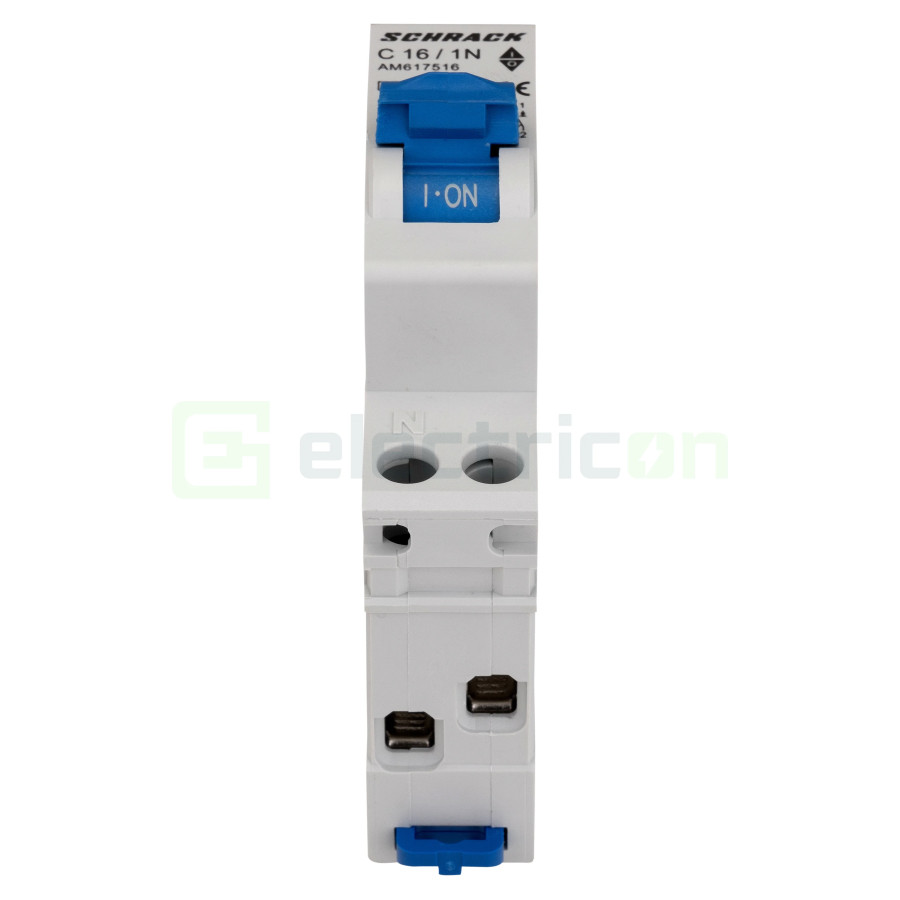 Siguranta automata MCB Schrack curba C 16 A 1P+N, 6kA, protectie electronica completa pentru circuite electrice. Cod AM617516.