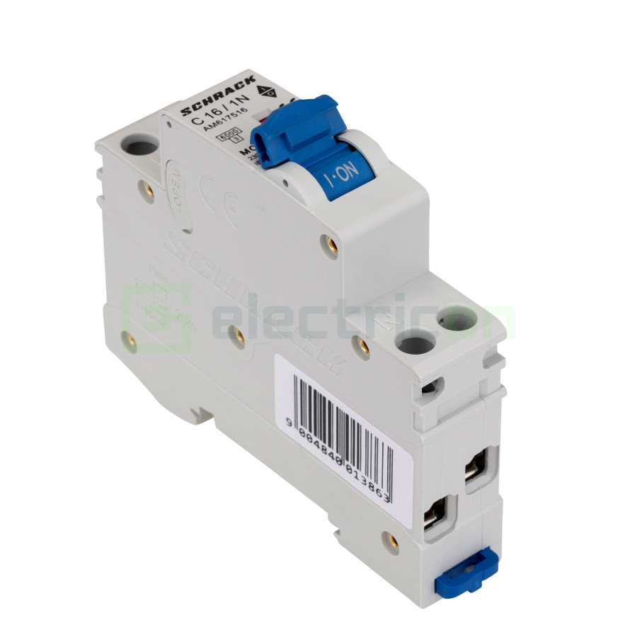 Siguranta automata MCB Schrack curba C 16 A 1P+N, 6kA, protectie electronica completa pentru circuite electrice. Cod AM617516.