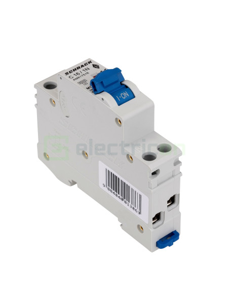 Siguranta automata MCB Schrack curba C 16 A 1P+N, 6kA, protectie electronica completa pentru circuite electrice. Cod AM617516.