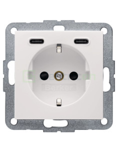 Priză - Schuko 2P+E - 1x USB-A+1USB-C PD 20W - alb lucios - Berker S.1 - 48158982