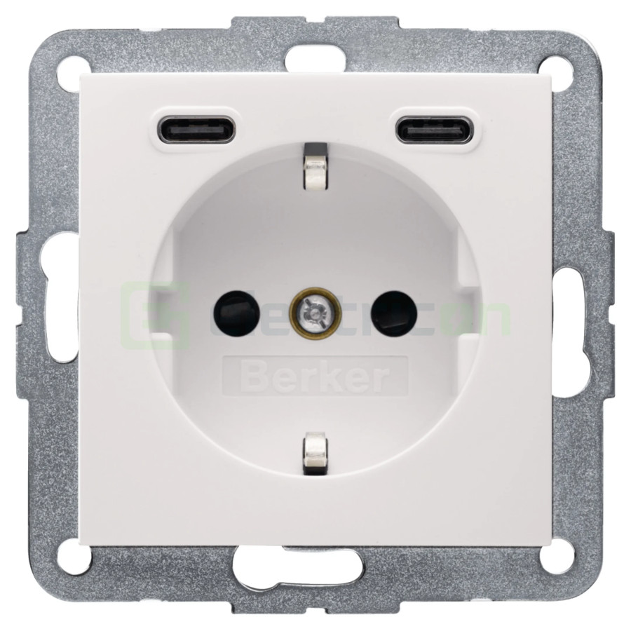 Priză - Schuko 2P+E - 1x USB-A+1USB-C PD 20W - alb lucios - Berker S.1 - 48158982