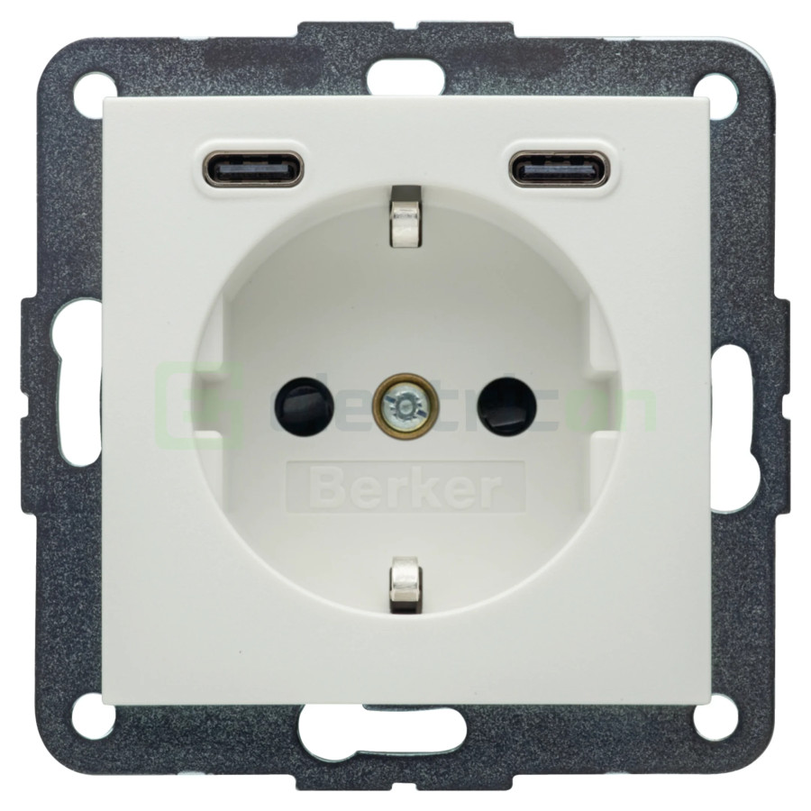 Priză - Schuko 2P+E - 1x USB-A+1USB-C PD 20W - alb mat - Berker S.1 - 48151909