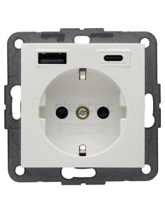 Priză - Schuko 2P+E - 1x USB-A+1USB-C PD 20W - alb lucios - Berker S.1 - 48148989