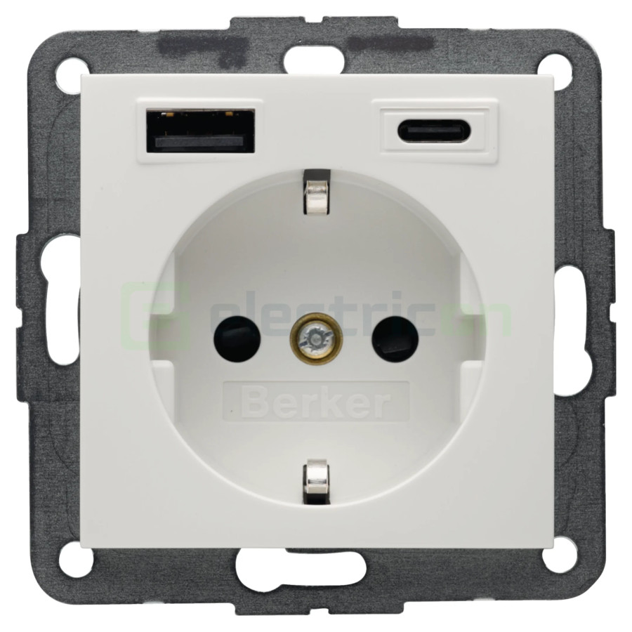 Priză - Schuko 2P+E - 1x USB-A+1USB-C PD 20W - alb lucios - Berker S.1 - 48148989