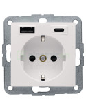Priză - Schuko - 1x USB-A+1USB-C PD 20W - alb lucios - Berker S.1 - 48148982