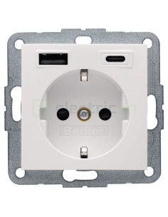 Priză - Schuko 2P+E - 1x USB-A+1USB-C PD 20W - alb lucios - Berker S.1 - 48148982