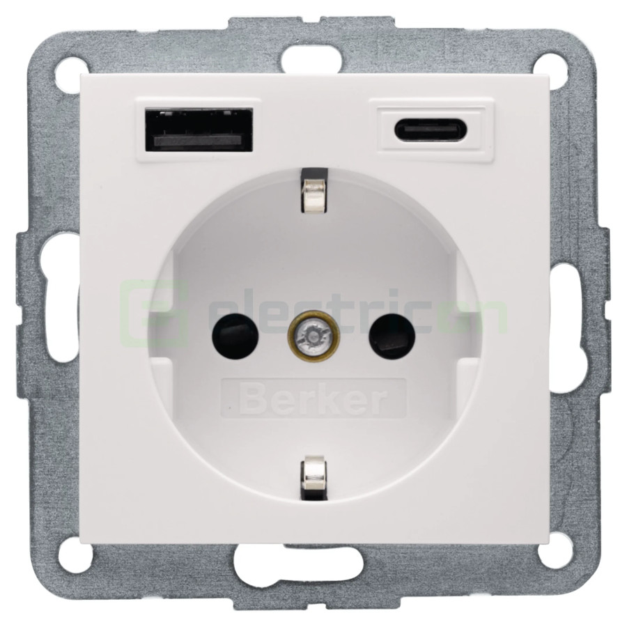 Priză - Schuko 2P+E - 1x USB-A+1USB-C PD 20W - alb lucios - Berker S.1 - 48148982