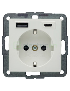 Priză - Schuko 2P+E - 1x USB-A+1USB-C PD 20W - alb mat - Berker S.1 - 48141909