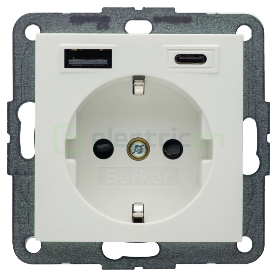 Priză - Schuko 2P+E - 1x USB-A+1USB-C PD 20W - alb mat - Berker S.1 - 48141909