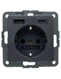 Priză - Schuko - 1x USB-A+1USB-C PD 20W - antracit mat - Berker S.1 - 48141606