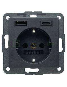 Priză - Schuko 2P+E - 1x USB-A+1USB-C PD 20W - antracit mat - Berker S.1 - 48141606