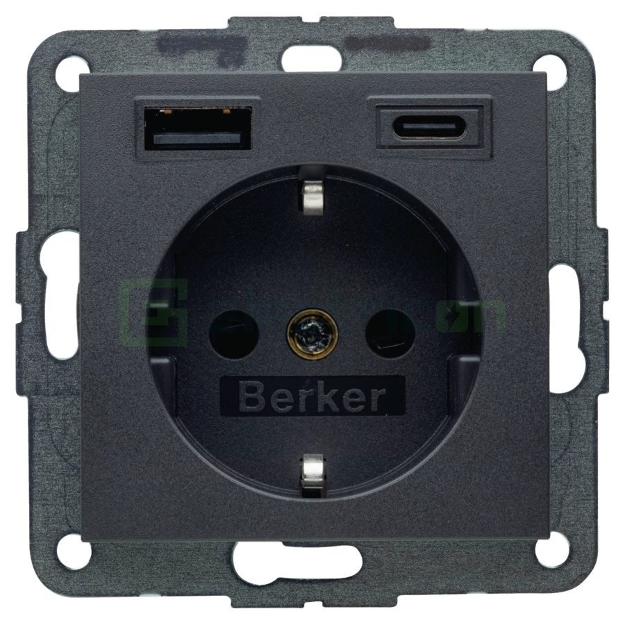Priză - Schuko 2P+E - 1x USB-A+1USB-C PD 20W - antracit mat - Berker S.1 - 48141606