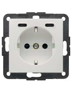 Priză - Schuko 2P+E - 1x USB-A+1USB-C PD 20W - alb lucios - Berker S.1 - 48158989