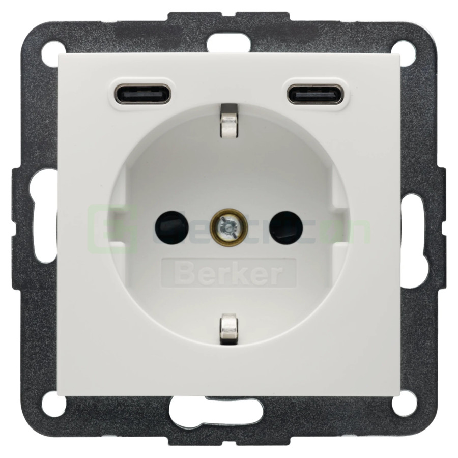 Priză - Schuko 2P+E - 1x USB-A+1USB-C PD 20W - alb lucios - Berker S.1 - 48158989