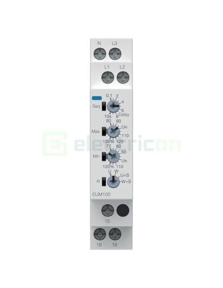 Releu control monitorizare tensiune ajustabil Hager EUM100 (1P+N/3P+N, 1 contact comutare)