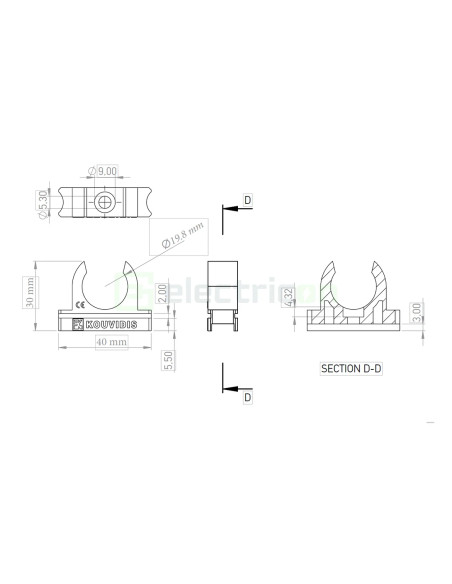 Clemă montaj tub copex Kouvidis CONDUR ISR 20mm 4033020