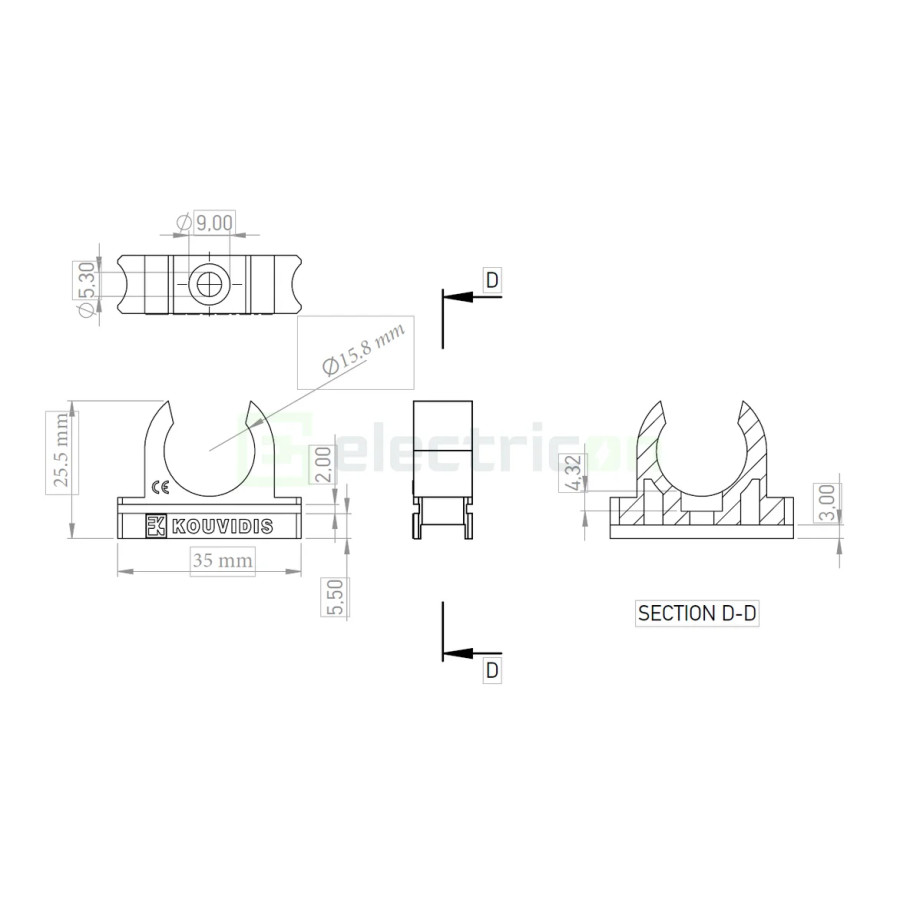 Clemă montaj tub copex Kouvidis CONDUR ISR 16mm 4033016