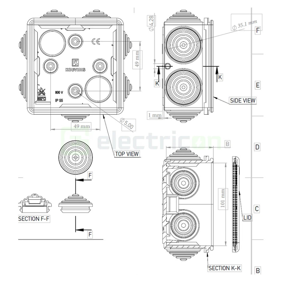 Cutie joncțiune etanșă Kouvidis CONDUR ISR Ø25/32 IP55 gri 3018025