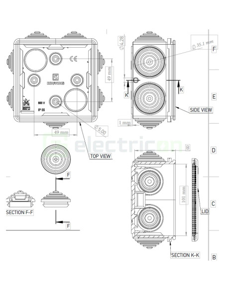 Cutie joncțiune etanșă Kouvidis CONDUR ISR Ø25/32 IP55 gri 3018025