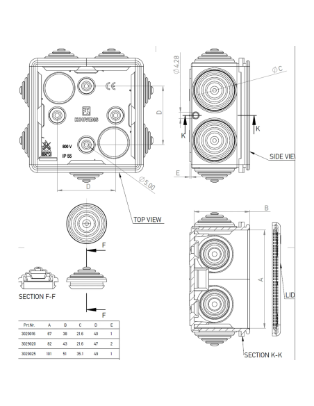 Cutie joncțiune montaj aparent Kouvidis DUROSOL PLUS ISR Ø25/32 negru 3029025