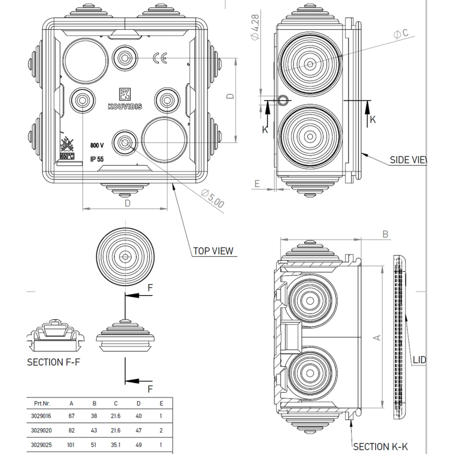 Cutie joncțiune montaj aparent Kouvidis DUROSOL PLUS ISR Ø20/16 negru 3029020