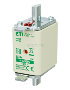 Siguranță fuzibilă MPR NH00 80A 690V fără izolație ETI 004182413