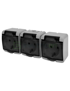 Priză triplă 2P+E capac transparent IP54 gri ETI 004668075